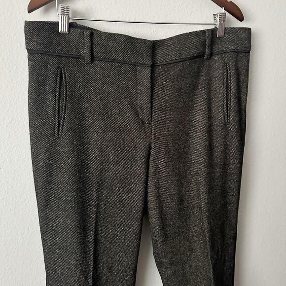 Ann Taylor Wool Tweed Dark Brown Silk Trim Slim Leg Pants Women’s Size 14 - Picture 2 of 12